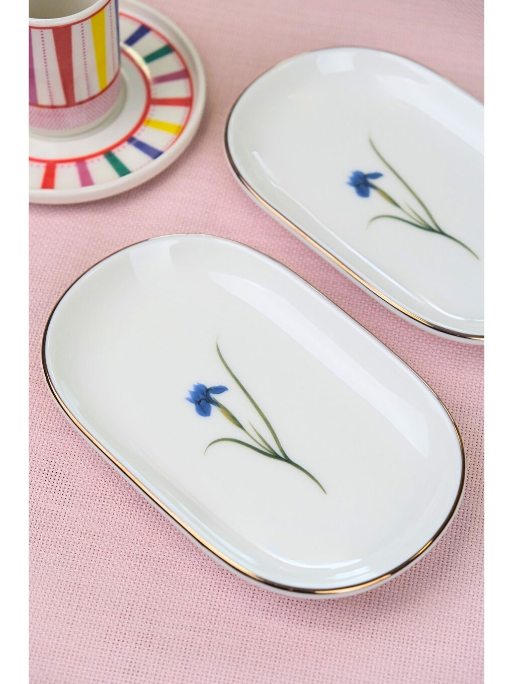 Karışık Porselen Natura İris Altın Yaldızlı Oval Kayık Tabak 27,50x17,50x3cm 2 Lİ-2