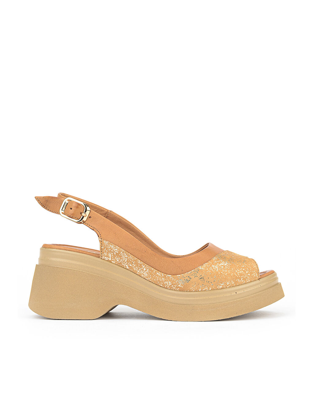 Kahverengi Kadın Hakiki Deri Dolgu Topuk Sandalet 161992Z64024 Taba