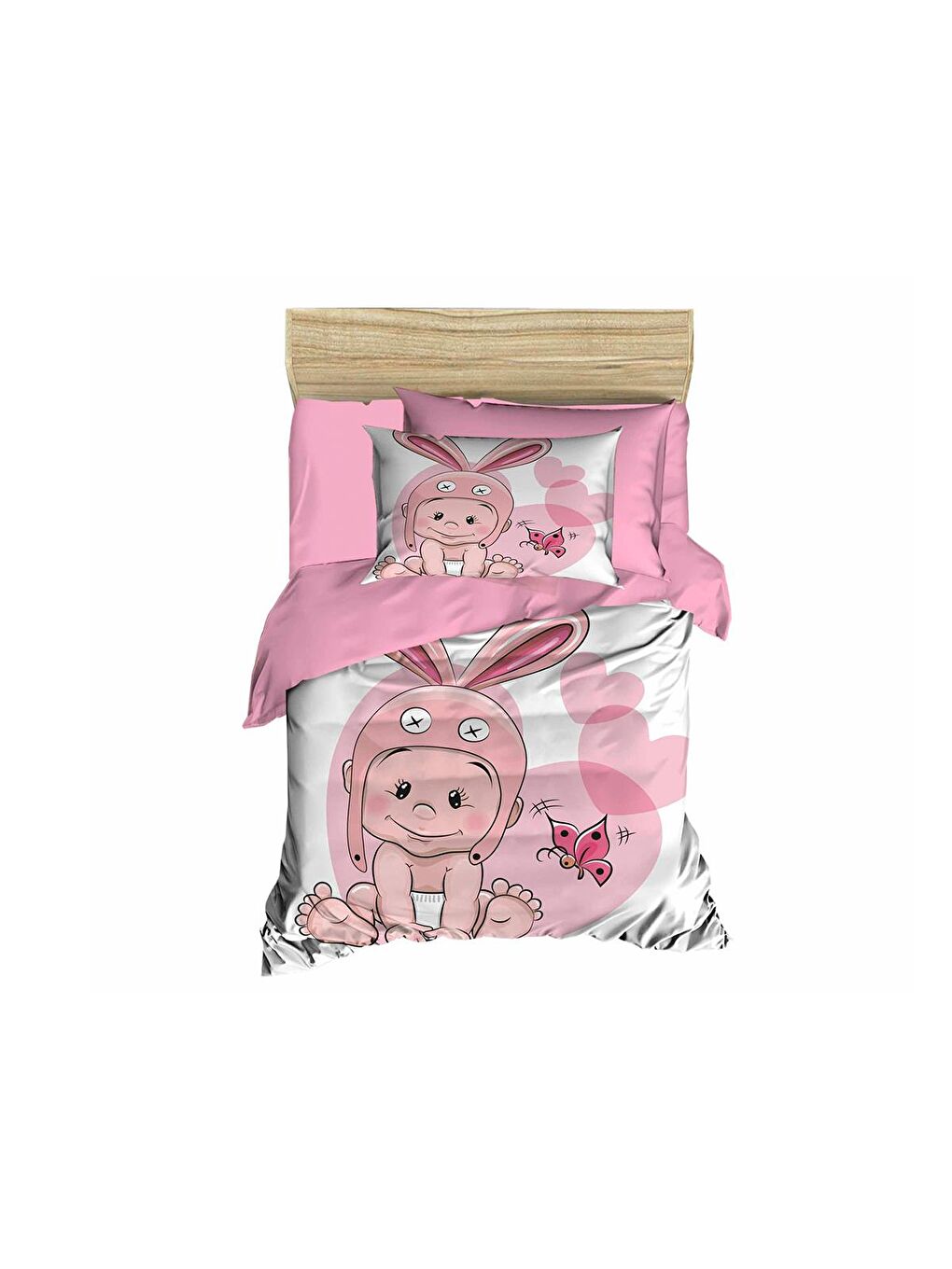 Dijital Baskılı 3d Bebek Nevresim Takımı Rabbit Baby Pembe