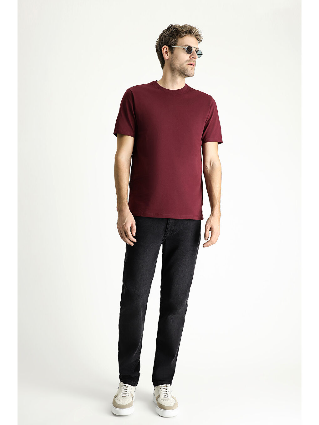 Bordo Bisiklet Yaka Regular Fit Süprem Pamuk %100 Pamuk Tişört-1