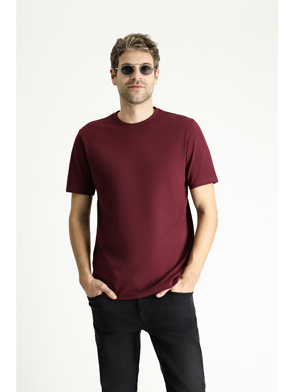 Bordo Bisiklet Yaka Regular Fit Süprem Pamuk %100 Pamuk Tişört-2