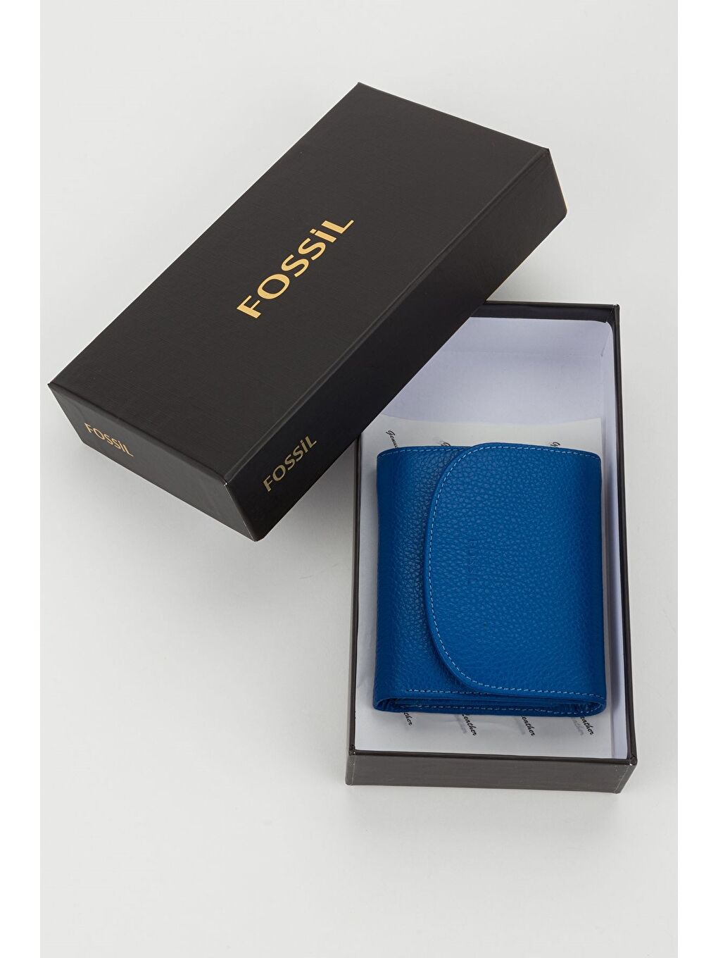 Kutulu Hakiki Deri Gök Mavi Küçük Boy Çok Gözlü Kadın El Portföyü Kartlık Cüzdan