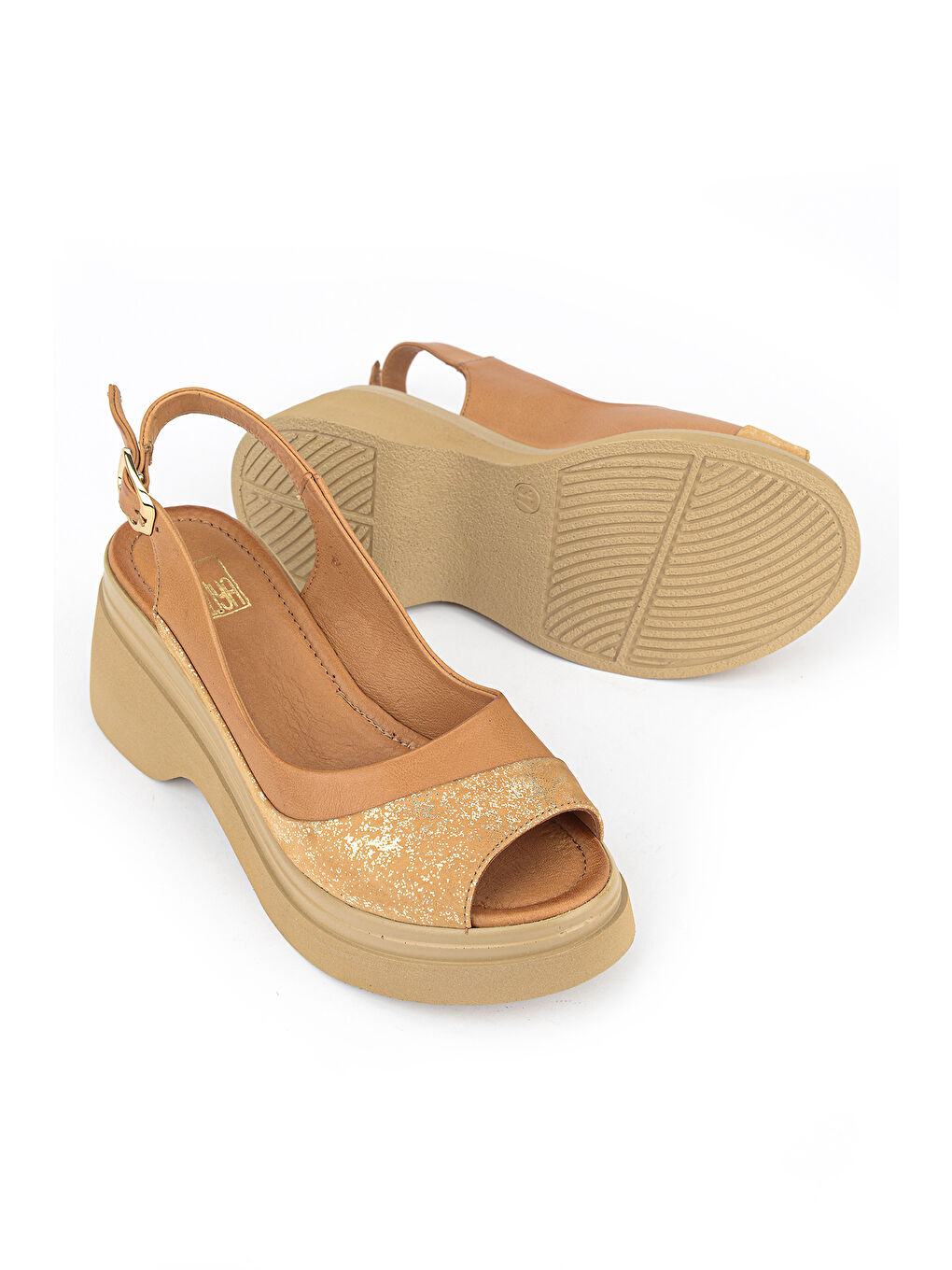 Kahverengi Kadın Hakiki Deri Dolgu Topuk Sandalet 161992Z64024 Taba-3