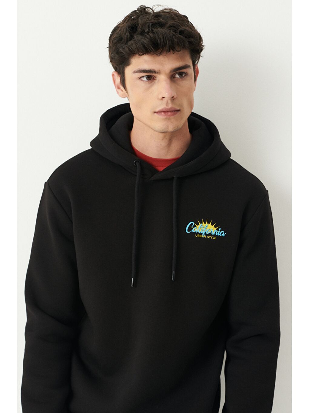 Regular Fit Kapüşonlu Şardonlu Siyah Sweatshirt-4