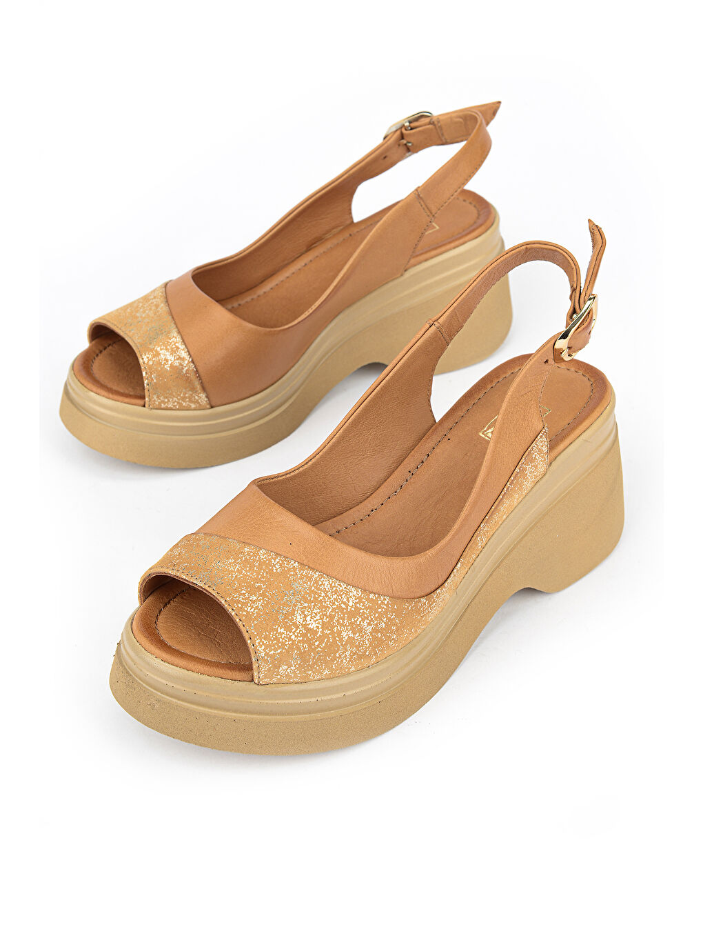 Kahverengi Kadın Hakiki Deri Dolgu Topuk Sandalet 161992Z64024 Taba-4