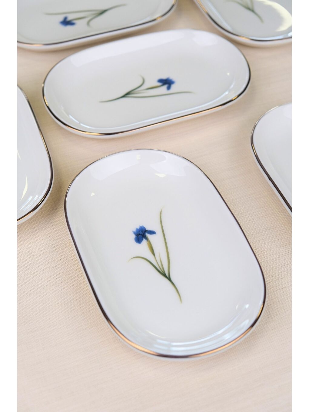 Karışık Porselen Natura İris Altın Yaldızlı Oval Kayık Tabak 27,50x17,50x3cm 6 LI-3