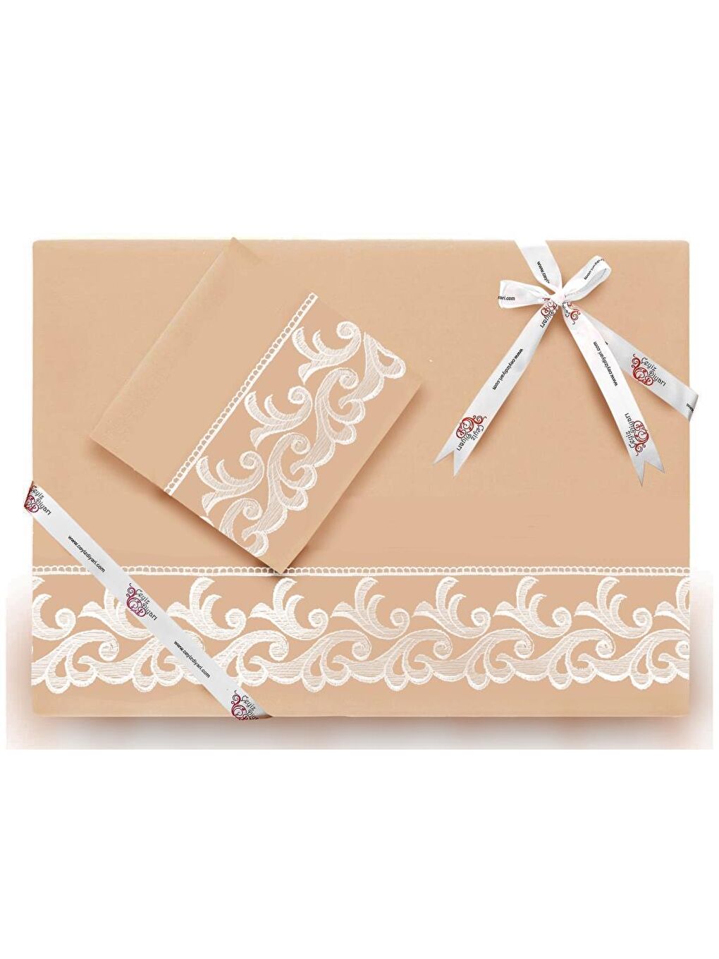 Kahverengi Fransız Güpürlü Belinda Sade Nevresim Takımı Cappucino