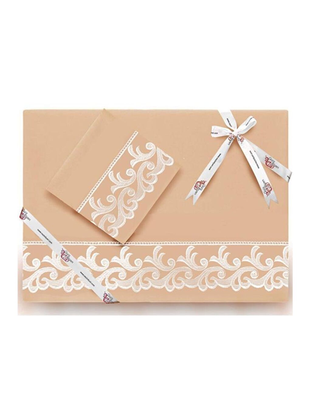 Kahverengi Fransız Güpürlü Belinda Sade Nevresim Takımı Cappucino-2