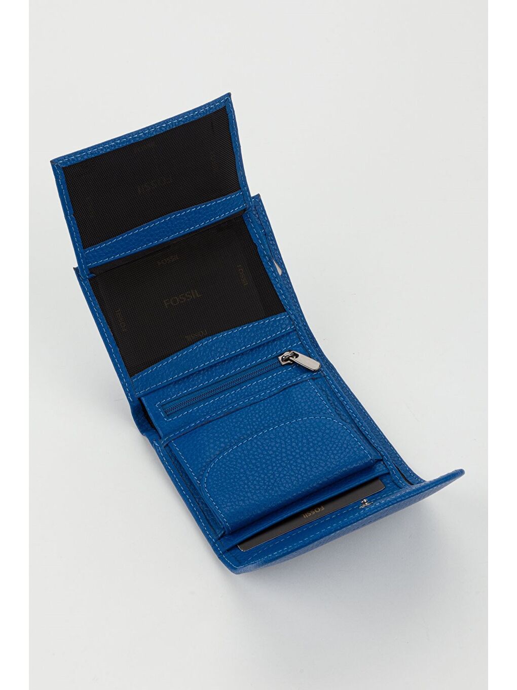 Kutulu Hakiki Deri Gök Mavi Küçük Boy Çok Gözlü Kadın El Portföyü Kartlık Cüzdan-4