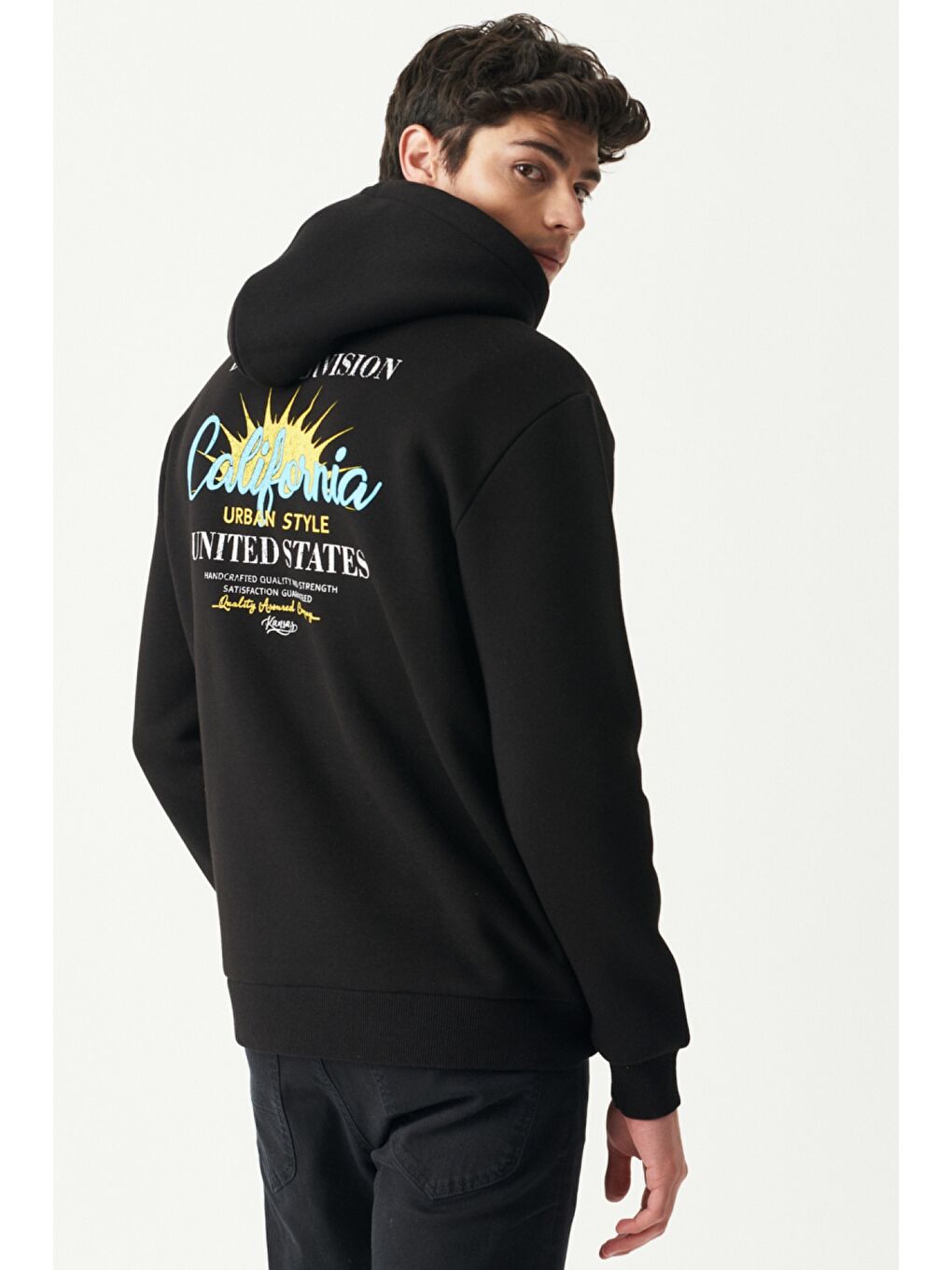 Regular Fit Kapüşonlu Şardonlu Siyah Sweatshirt-6