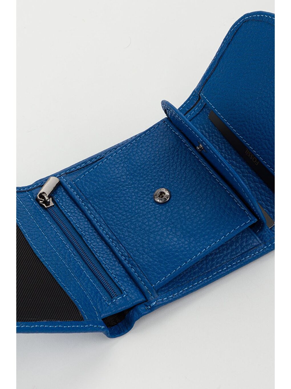 Kutulu Hakiki Deri Gök Mavi Küçük Boy Çok Gözlü Kadın El Portföyü Kartlık Cüzdan-5