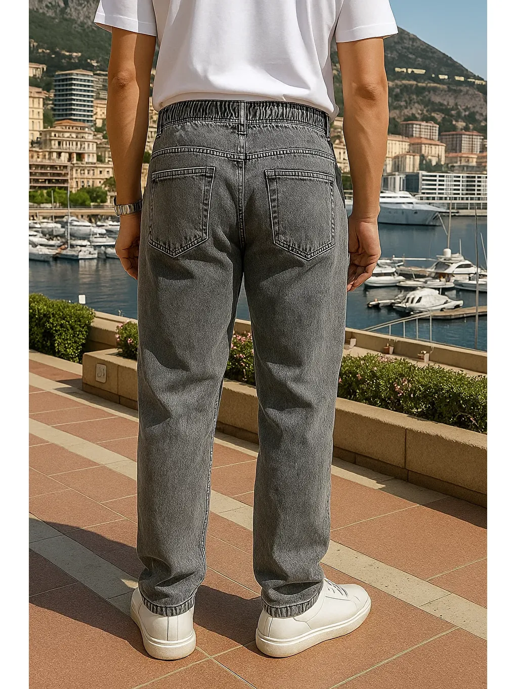 Erkek Beli Lastikli Premium Gri Baggy Pantolon-4