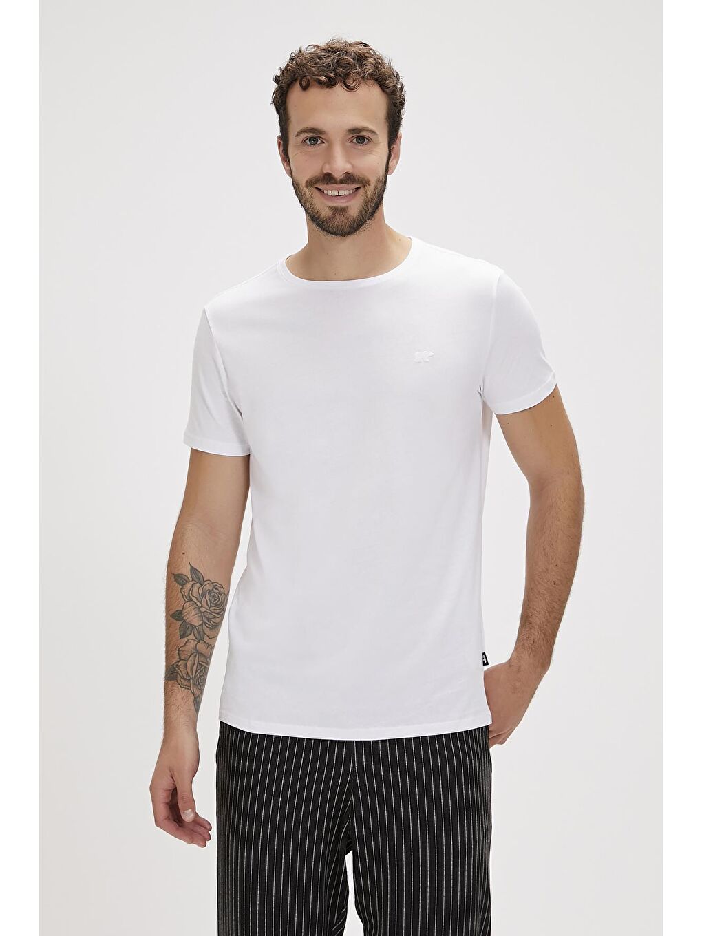 Solid Tişört Beyaz Basic Erkek Tişört