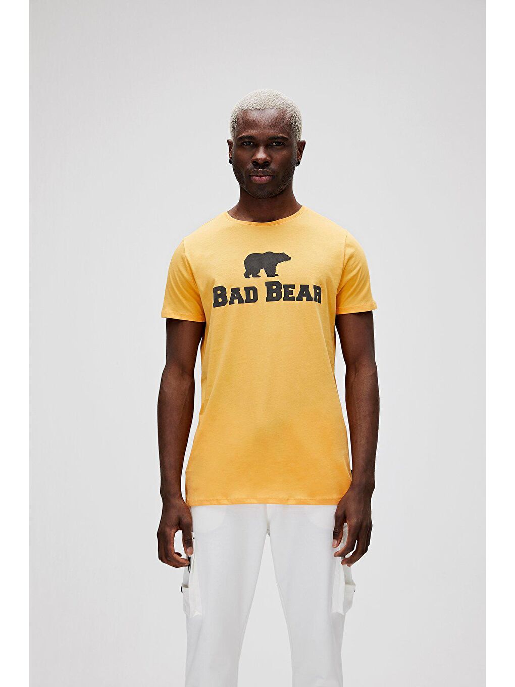 Sarı Bear Tee Tişört Hardal Logo Baskılı Erkek Tişört