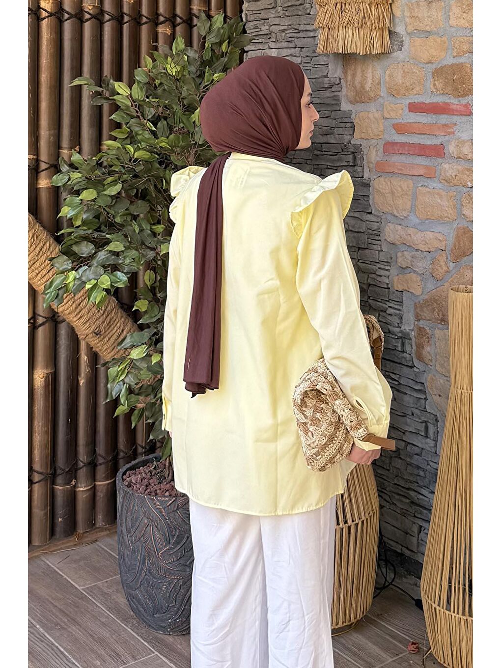 Hakim Yaka Önü Pileli Tunik Sarı-3