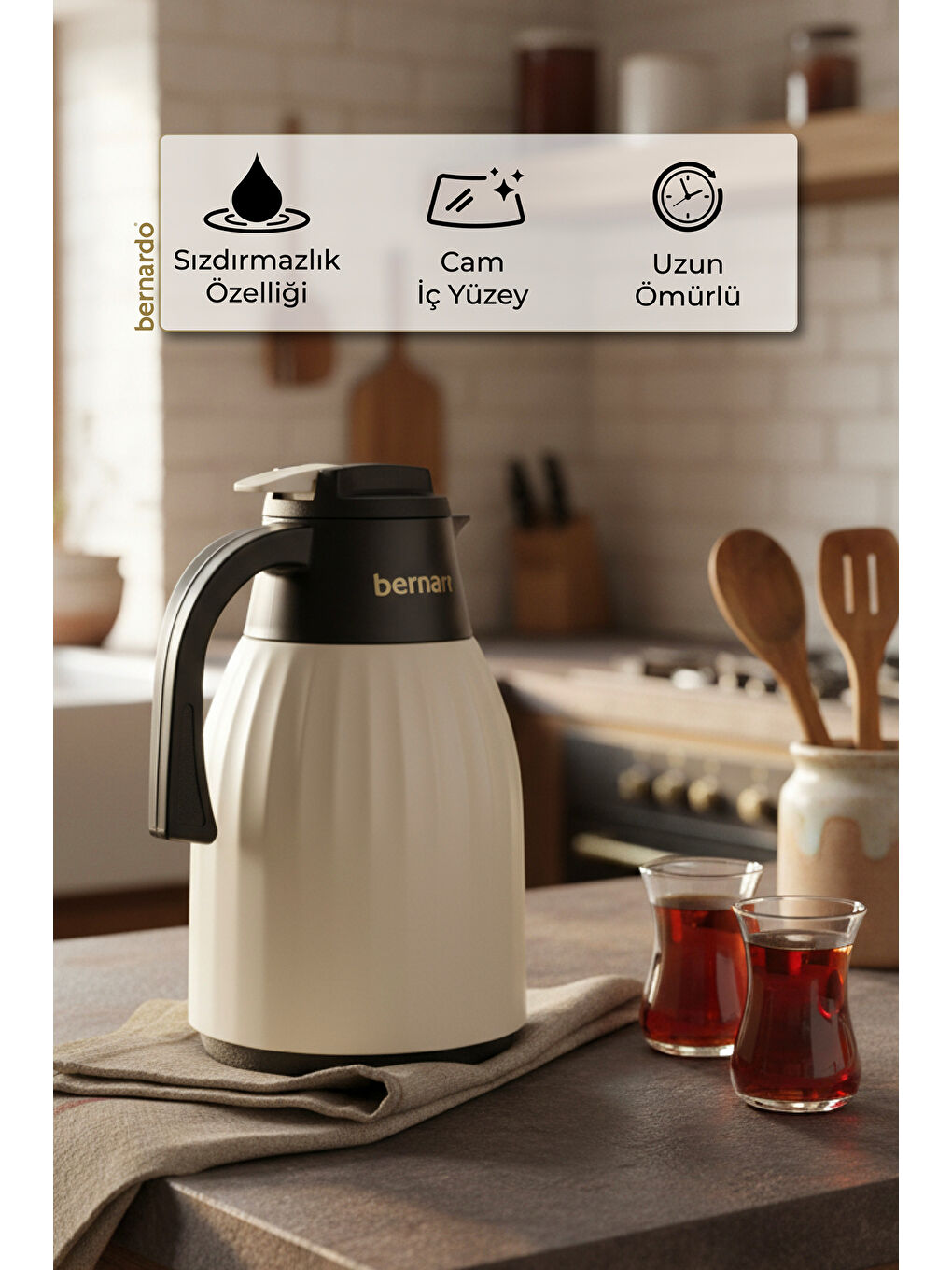 Ekru Elantra Cam Termos Krem 1 Litre-4