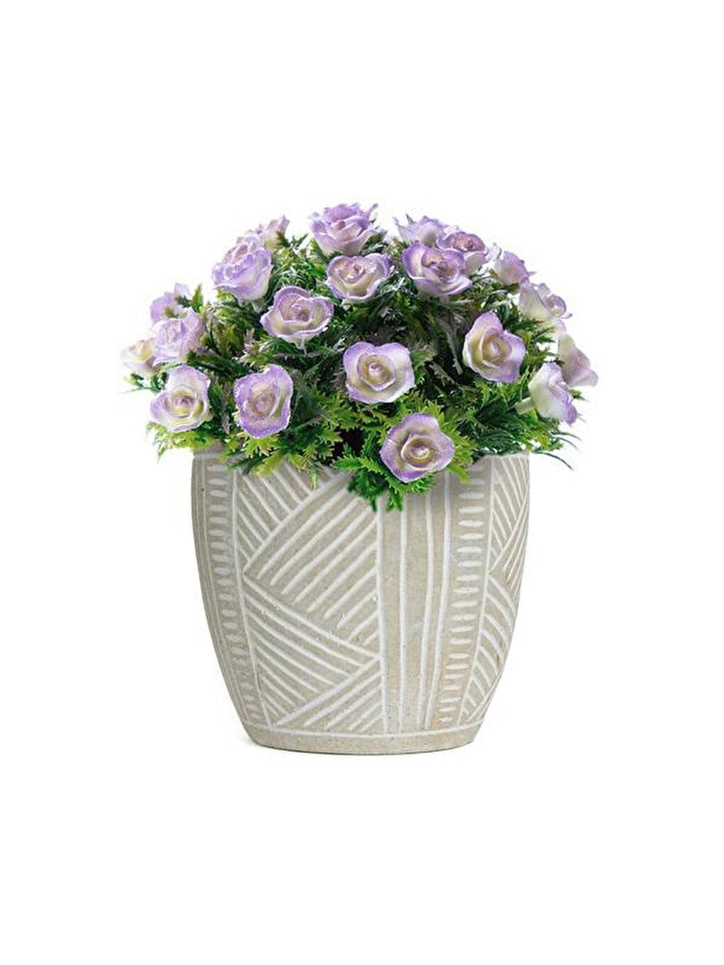 Otantik Çizgili Beton Saksı - Gri - 13,5x12,5 cm