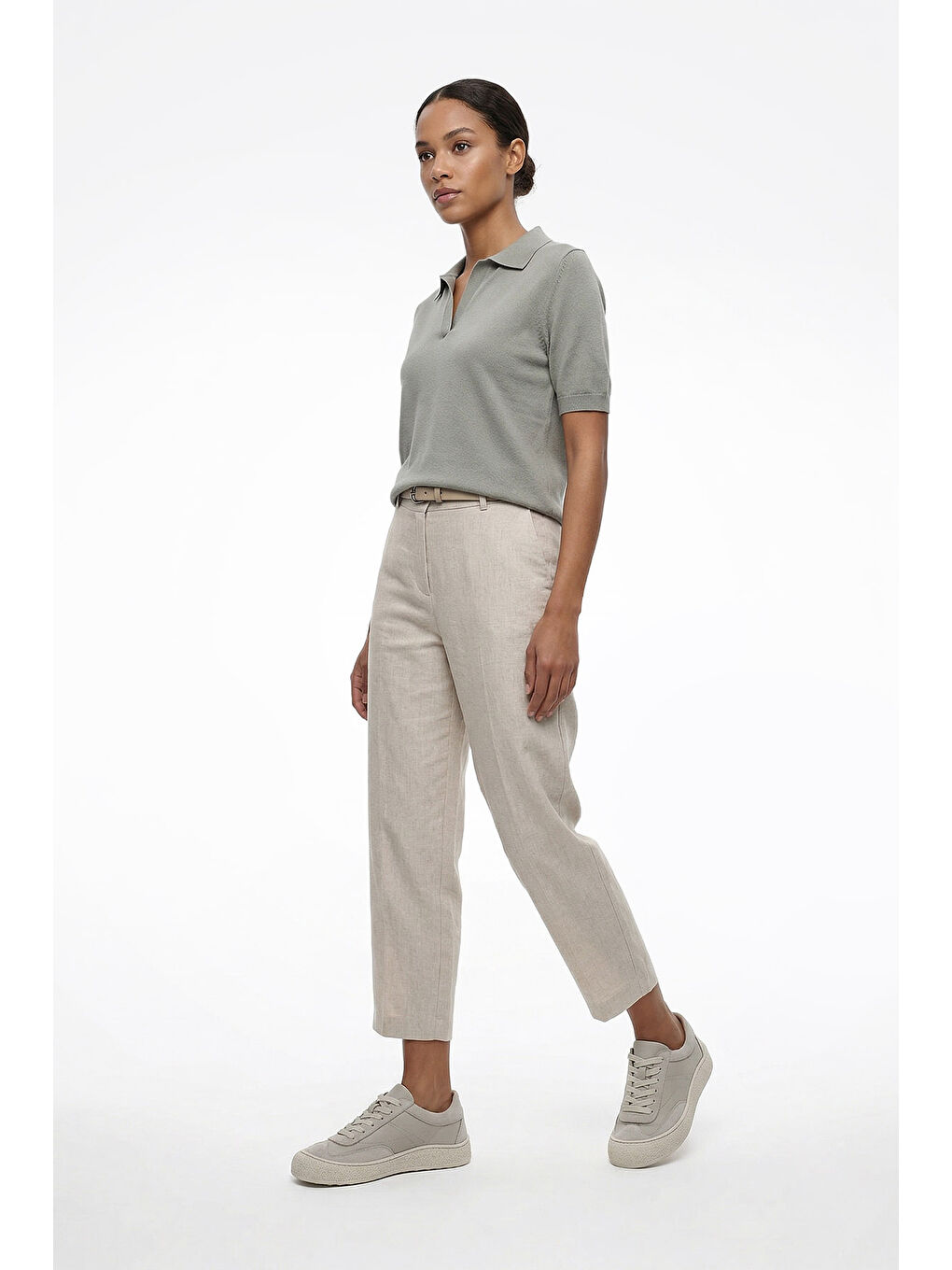 Bej Kadın YENİ BEJ Bağcıklı Hakiki Deri Sneaker-2