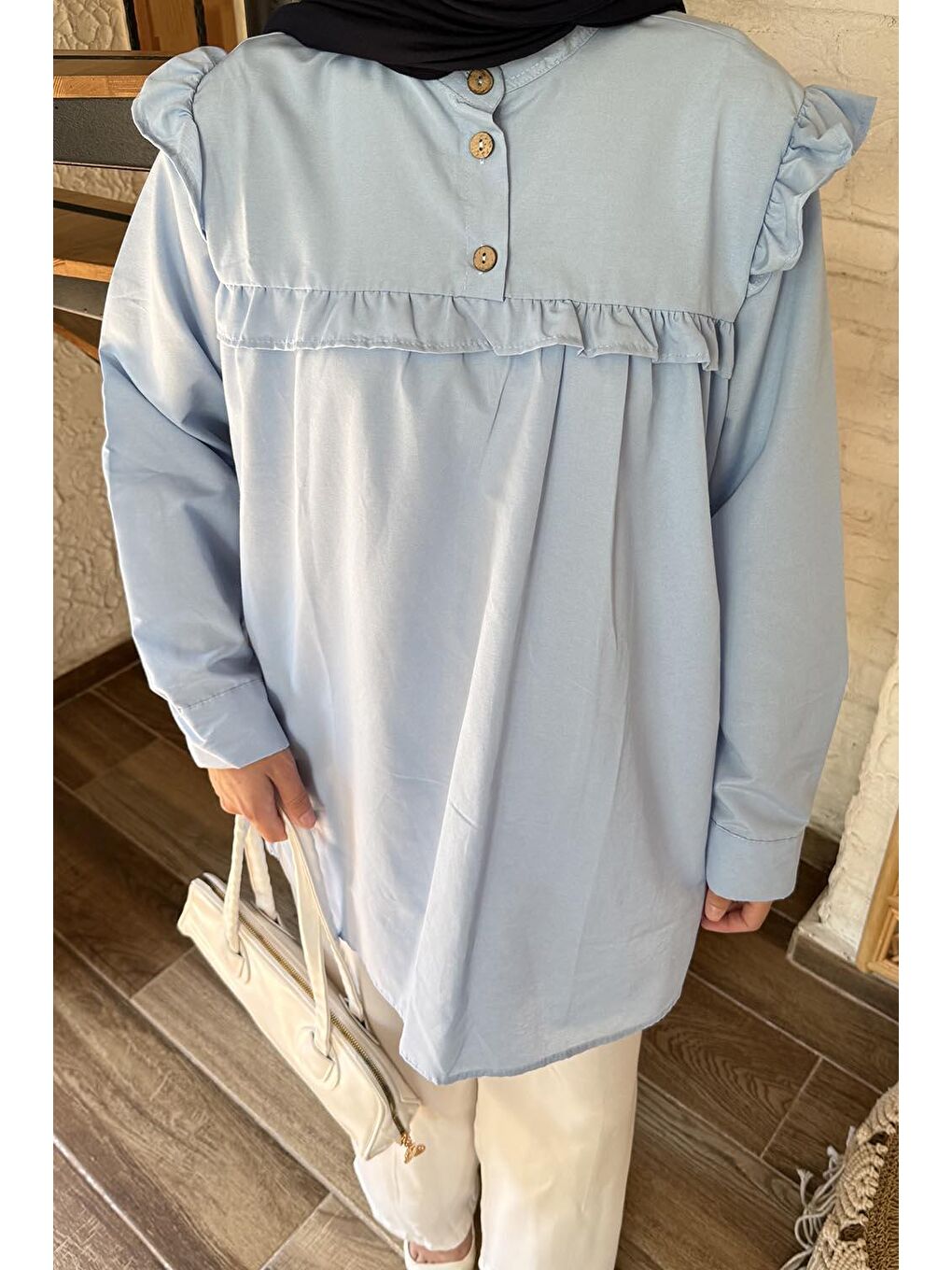Hakim Yaka Önü Pileli Tunik Mavi-2
