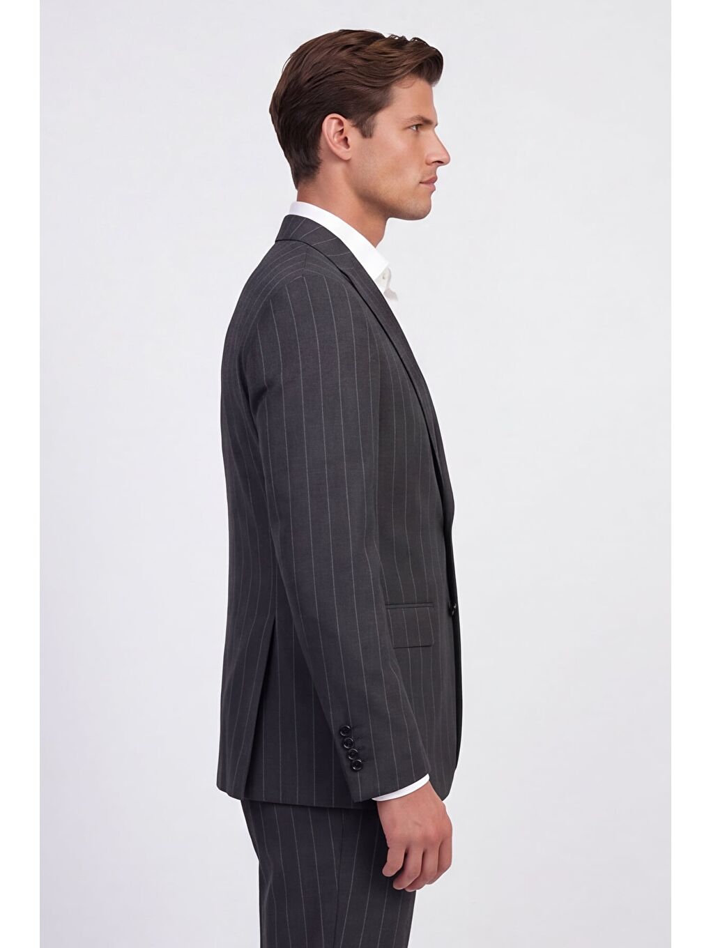 Giotelli Erkek Gri Dar Kesim Slim Fit Viskon Dokuma Mono Yaka 6 Drop Yelekli Takım Elbise-3