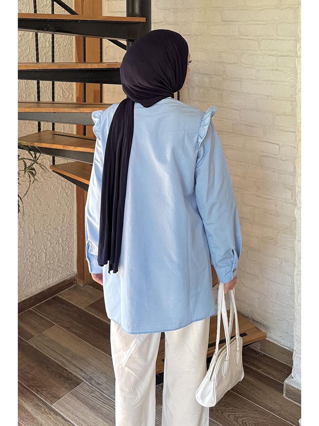 Hakim Yaka Önü Pileli Tunik Mavi-3