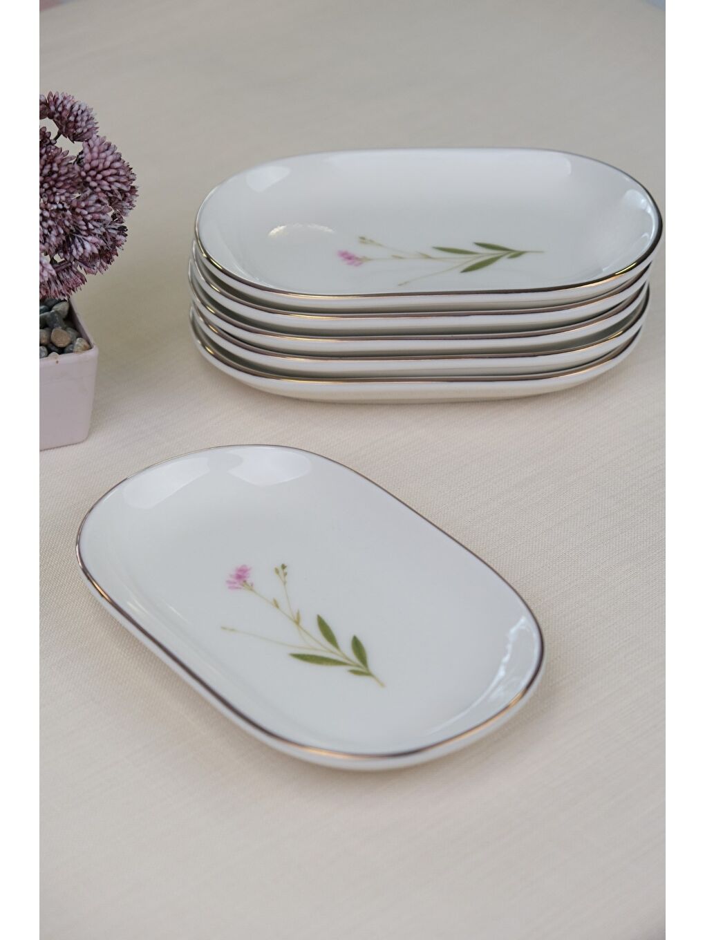 Karışık Porselen Natura Çuha Altın Yaldızlı Oval Kayık Tabak 18x11x2,50cm 4 LÜ-4