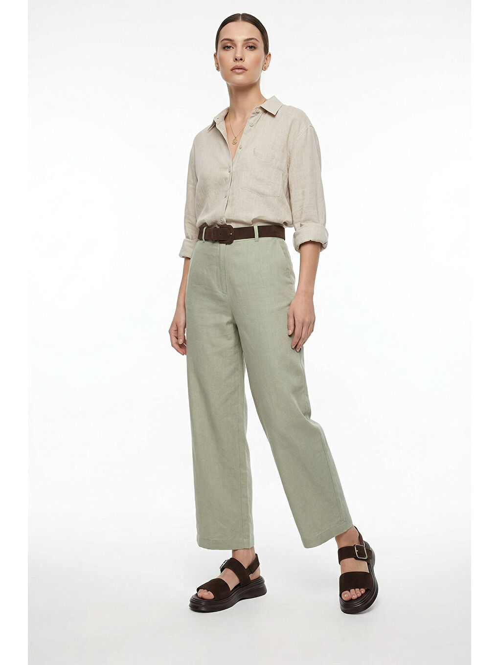 Kahverengi Kadın AÇIK KAHVERENGİ Tokalı Bantlı Hakiki Deri Sandalet-2