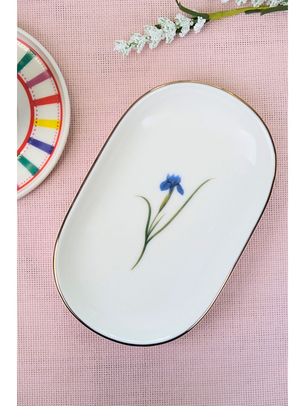 Karışık Porselen Natura İris Altın Yaldızlı Oval Kayık Tabak 18x11x2,50cm Tekli-4