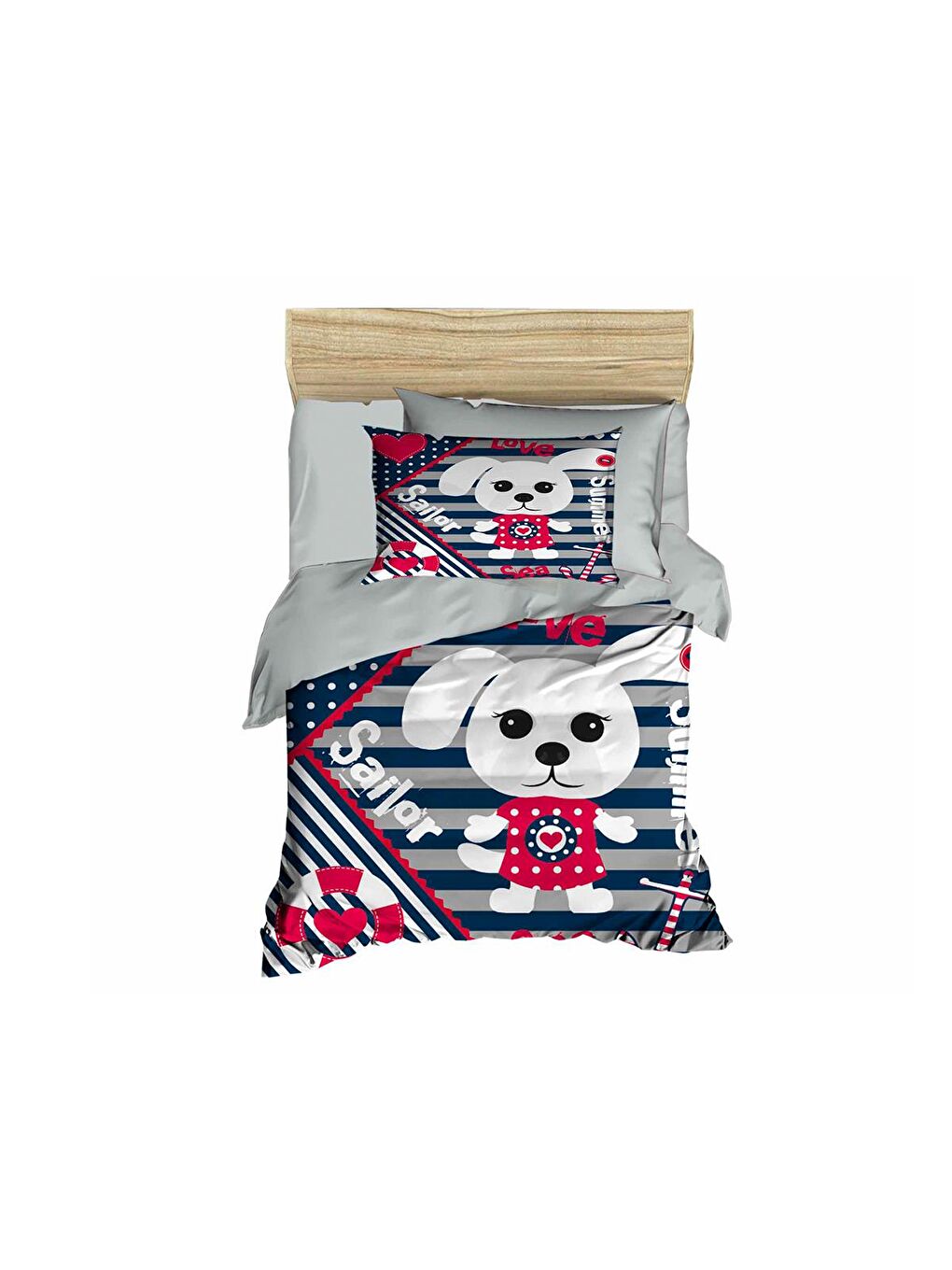 Dijital Baskılı 3d Bebek Nevresim Takımı Sailor Gri