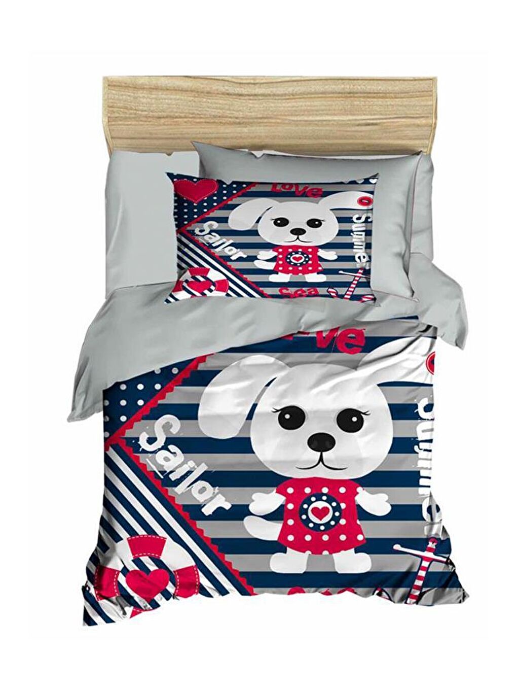 Dijital Baskılı 3d Bebek Nevresim Takımı Sailor Gri-1