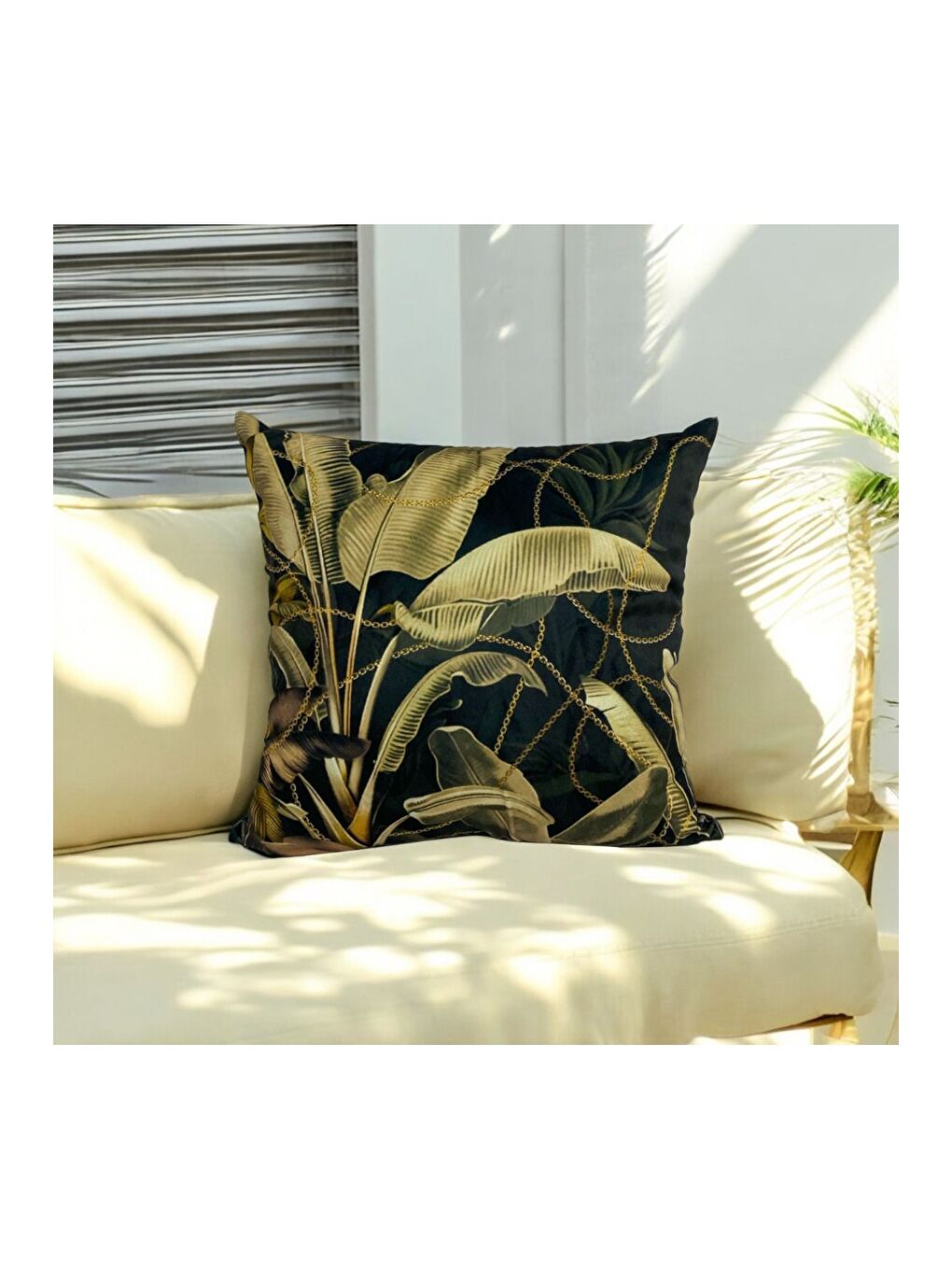 Siyah Antrasit Bitki Desen Dekoratif Kırlent Kılıfı 45x45-1