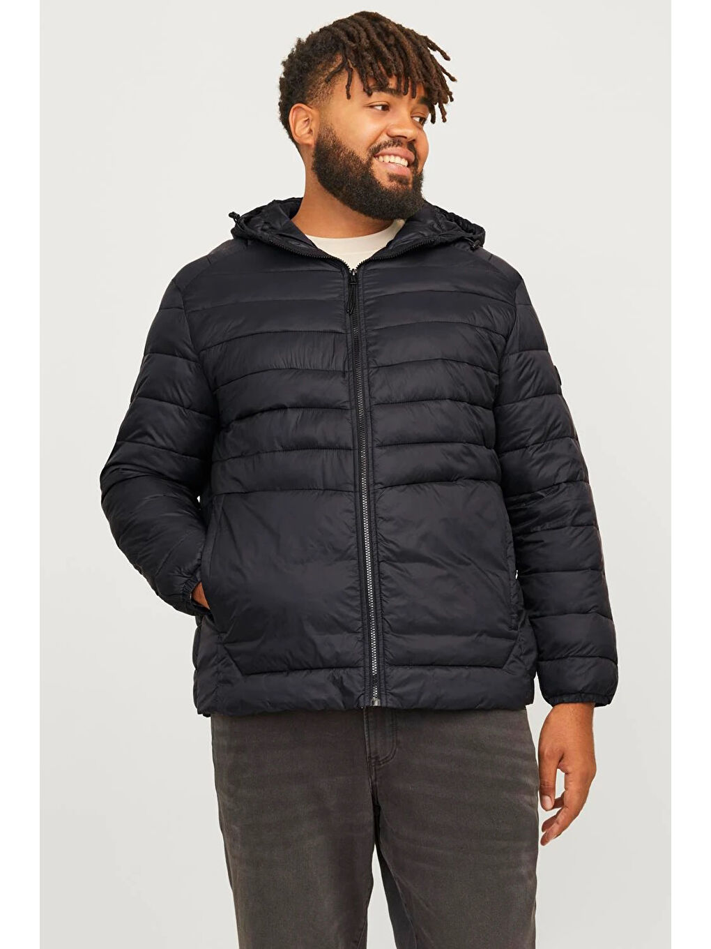 Jack & Jones Siyah Plus Jjesprint Comfort Fit Kapüşonlu Erkek Mont 12259003