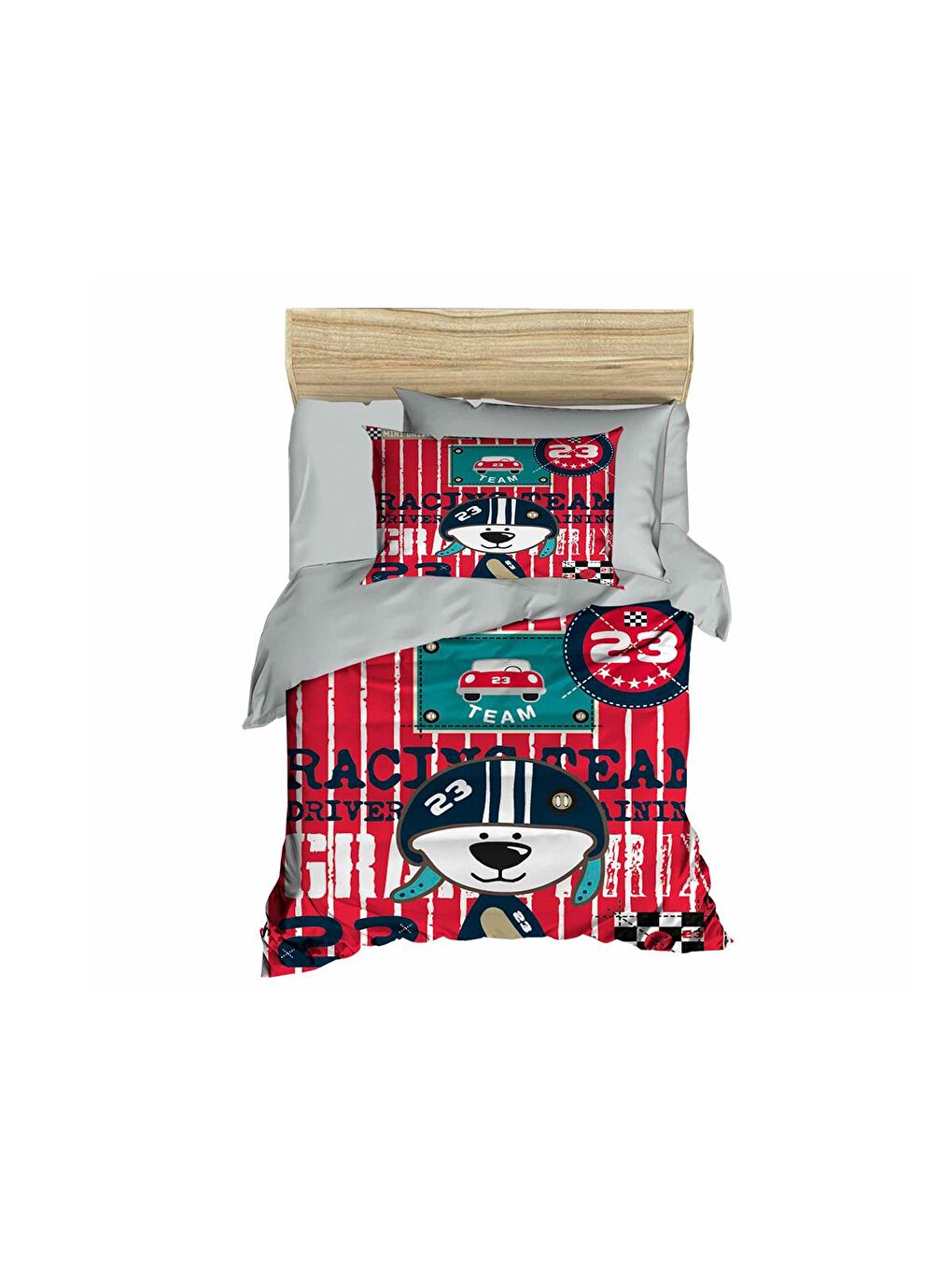 Dijital Baskılı 3d Bebek Nevresim Takımı Race Gri