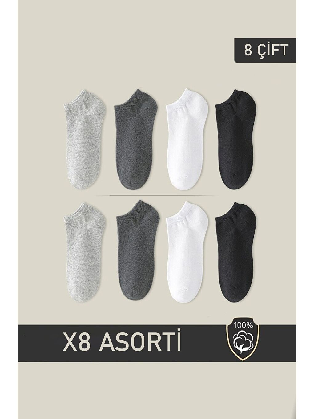 Unisex Patik Çorap 8 Çift Karışık