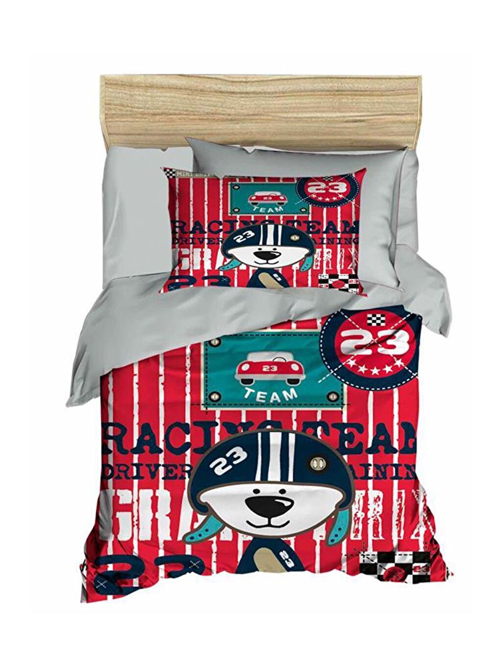 Dijital Baskılı 3d Bebek Nevresim Takımı Race Gri-1