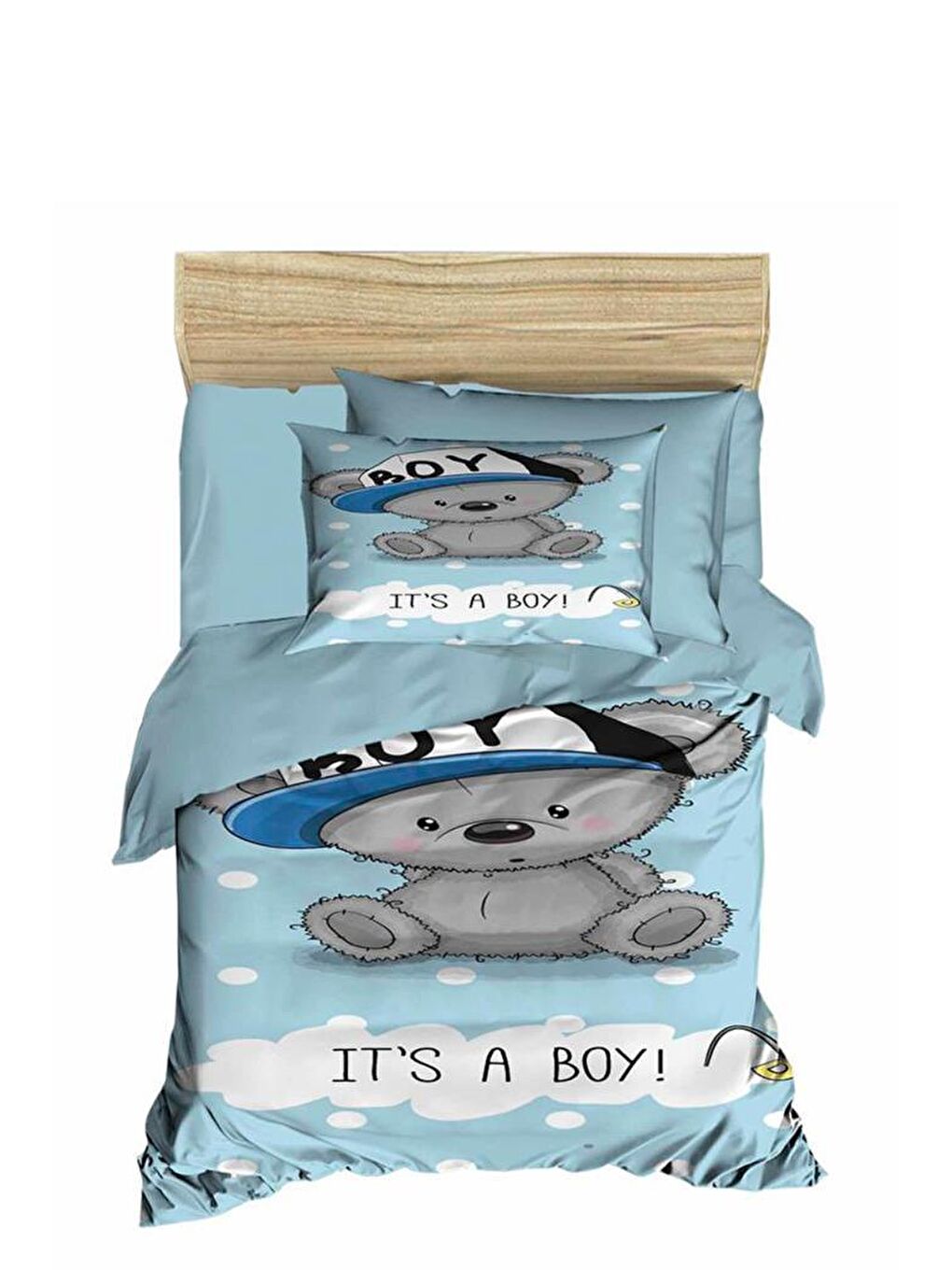 Dijital Baskılı 3d Bebek Nevresim Takımı Bear Boy Su Yeşili-1