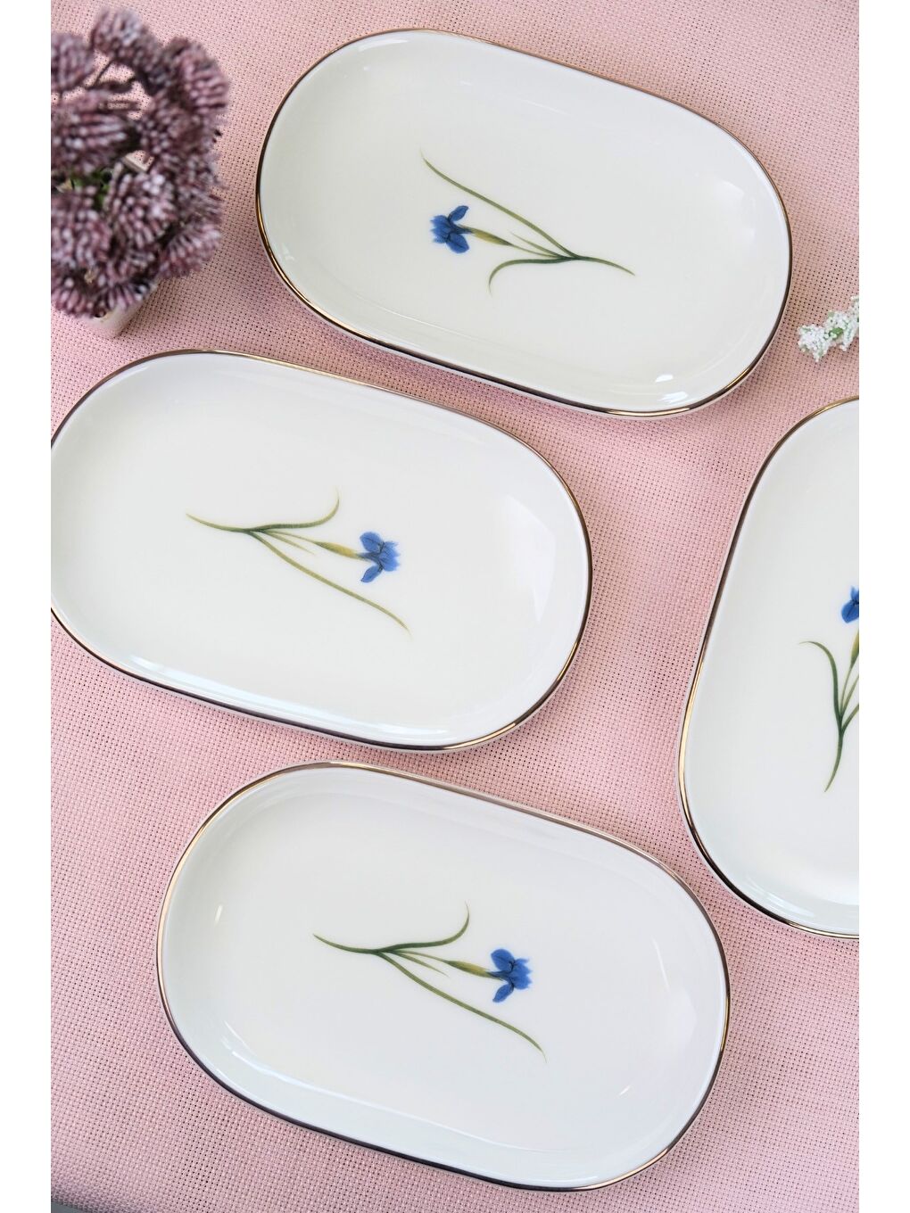 Karışık Porselen Natura İris Altın Yaldızlı Oval Kayık Tabak 18x11x2,50cm 4 LÜ-3