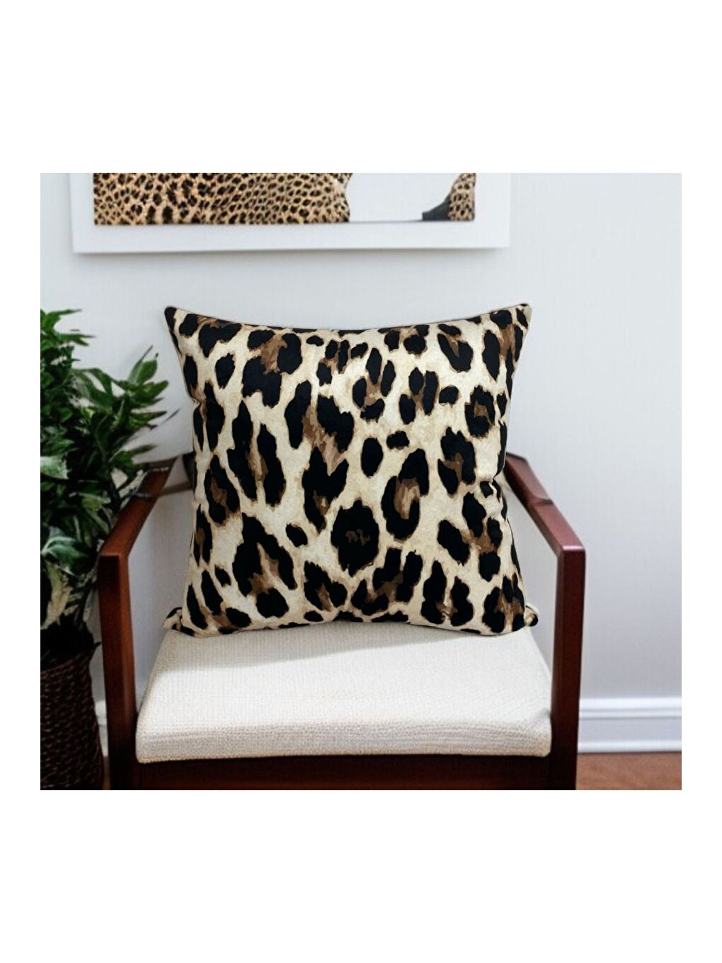 Bej Leopar Desen Çift Taraflı Dijital Baskılı dekoratif Kırlent Kılıfı 45x45