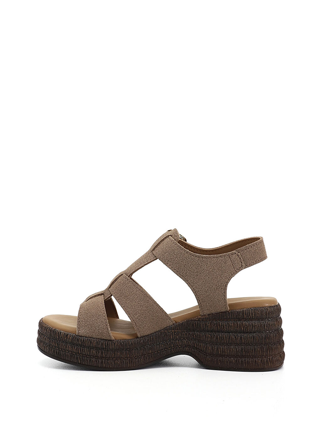 Kahverengi Kadın AÇIK VİZON Dolgu Topuk Sandalet-4