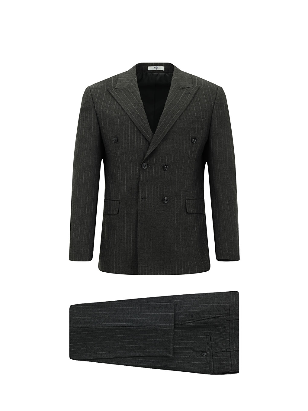 Gri Slim Fit Dar Kesim Çizgili Kruvaze Takım Elbise