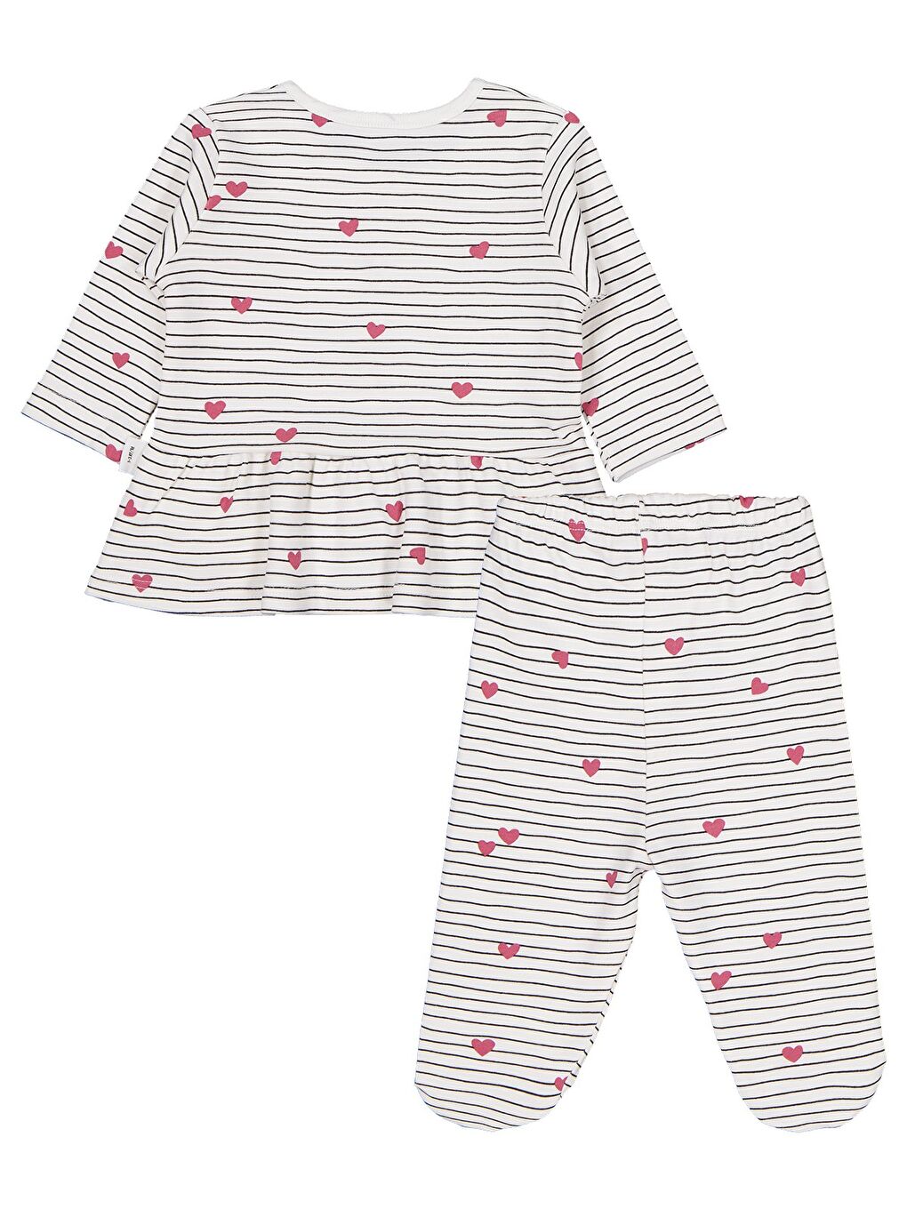 Baby Çizgi Kalp Empirme 1-9 Ay Pijama Takımı - Ekru-1