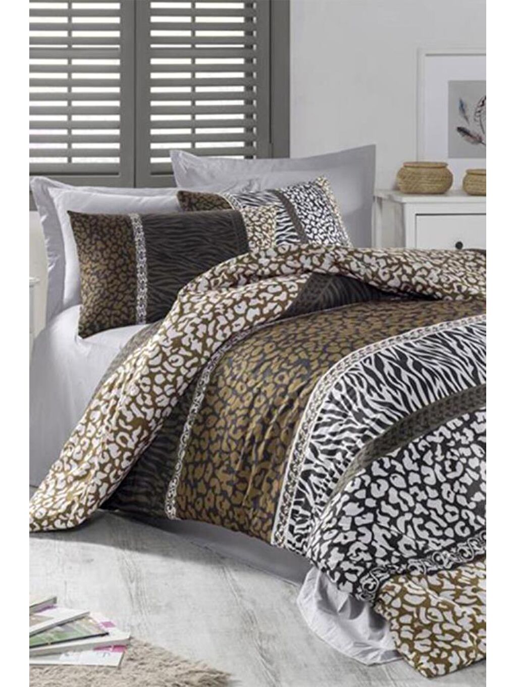 Leopard %100 Pamuk Tek Kişilik Nevresim Takımı Kahverengi-1