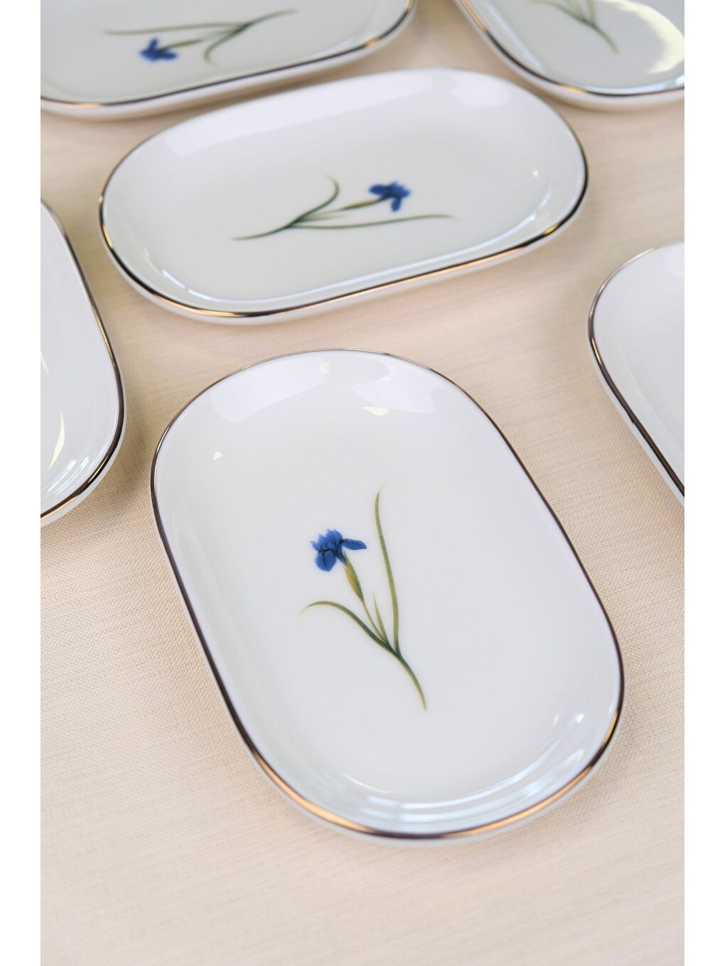 Karışık Porselen Natura İris Altın Yaldızlı Oval Kayık Tabak 18x11x2,50cm 6 LI-3