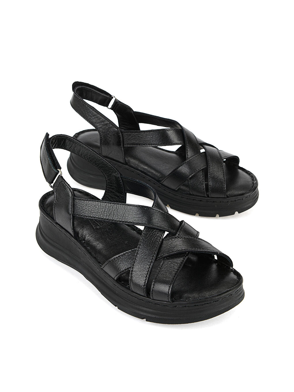 Kadın Hakiki Deri Konfor Sandalet 1611051Z041 Siyah-1