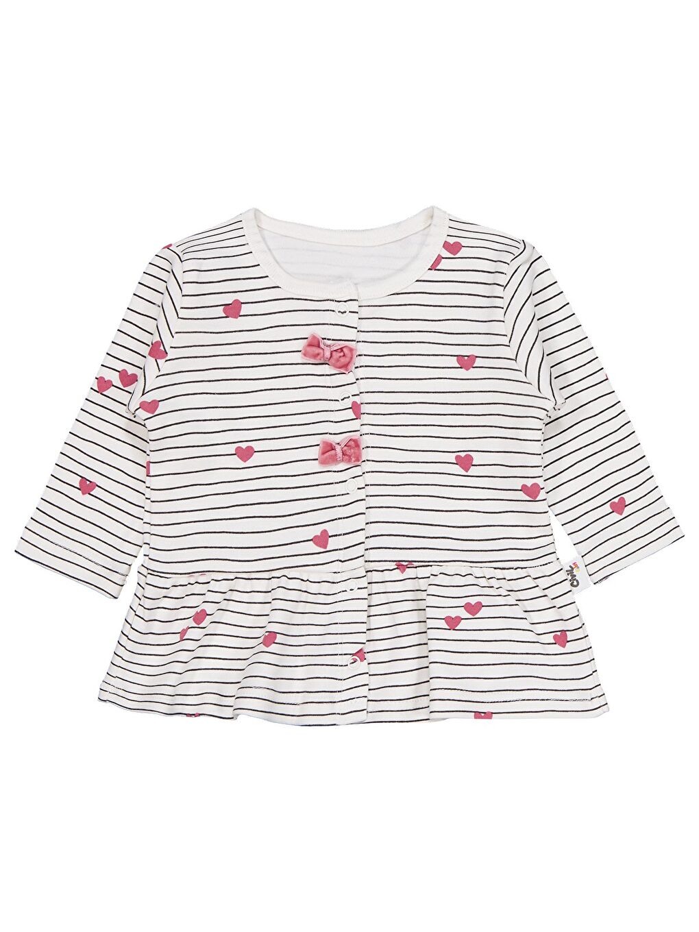 Baby Çizgi Kalp Empirme 1-9 Ay Pijama Takımı - Ekru-2