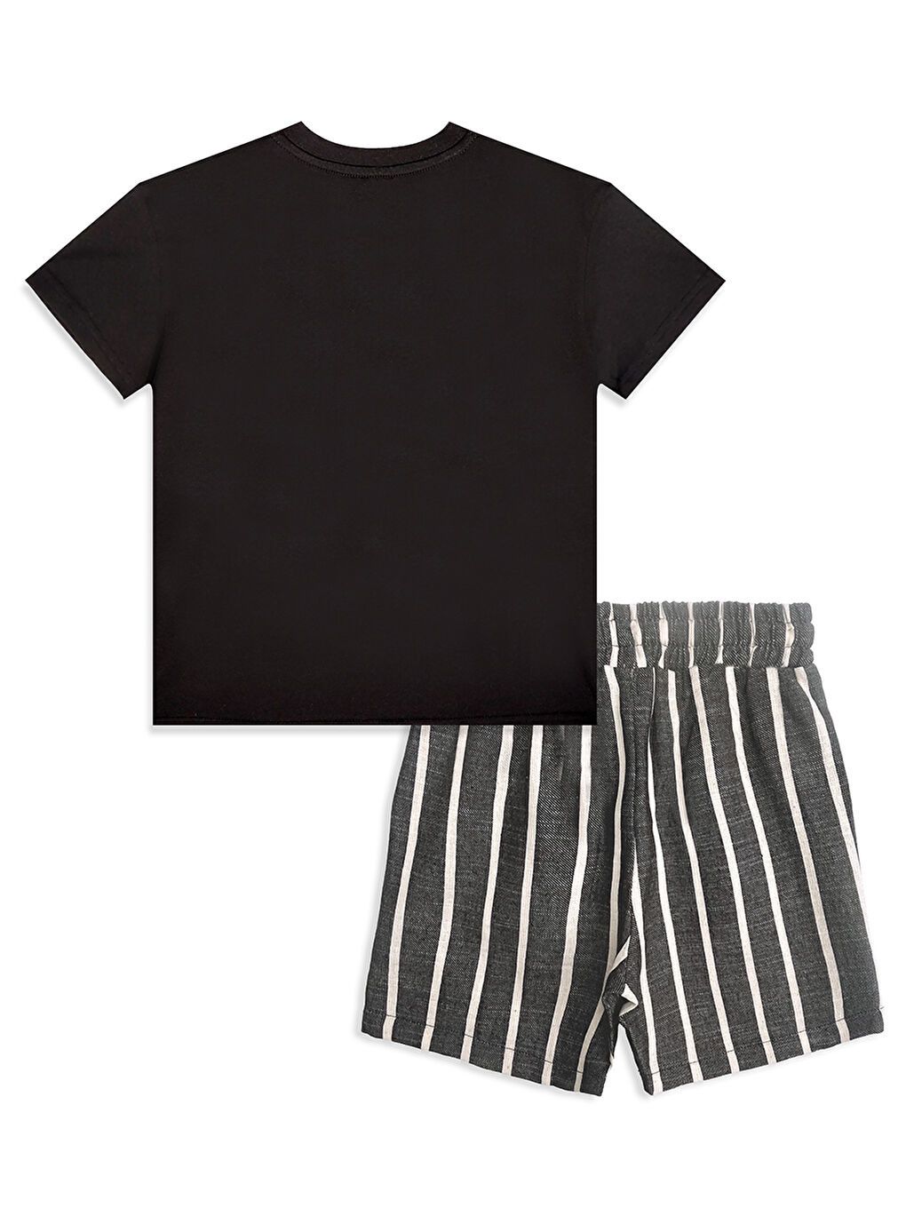 Erkek Çocuk Takım Croco Siyah T-Shirt Ve Çizgili Keten Görünümlü Yazlık Şort-4
