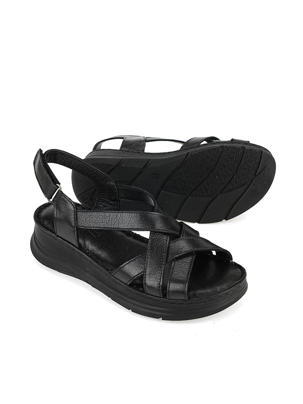 Kadın Hakiki Deri Konfor Sandalet 1611051Z041 Siyah-3
