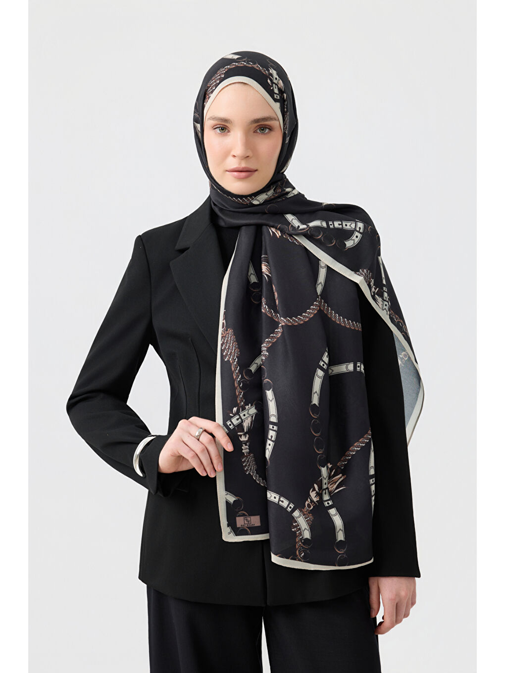 Pamuk Twill Şal Linkage Siyah