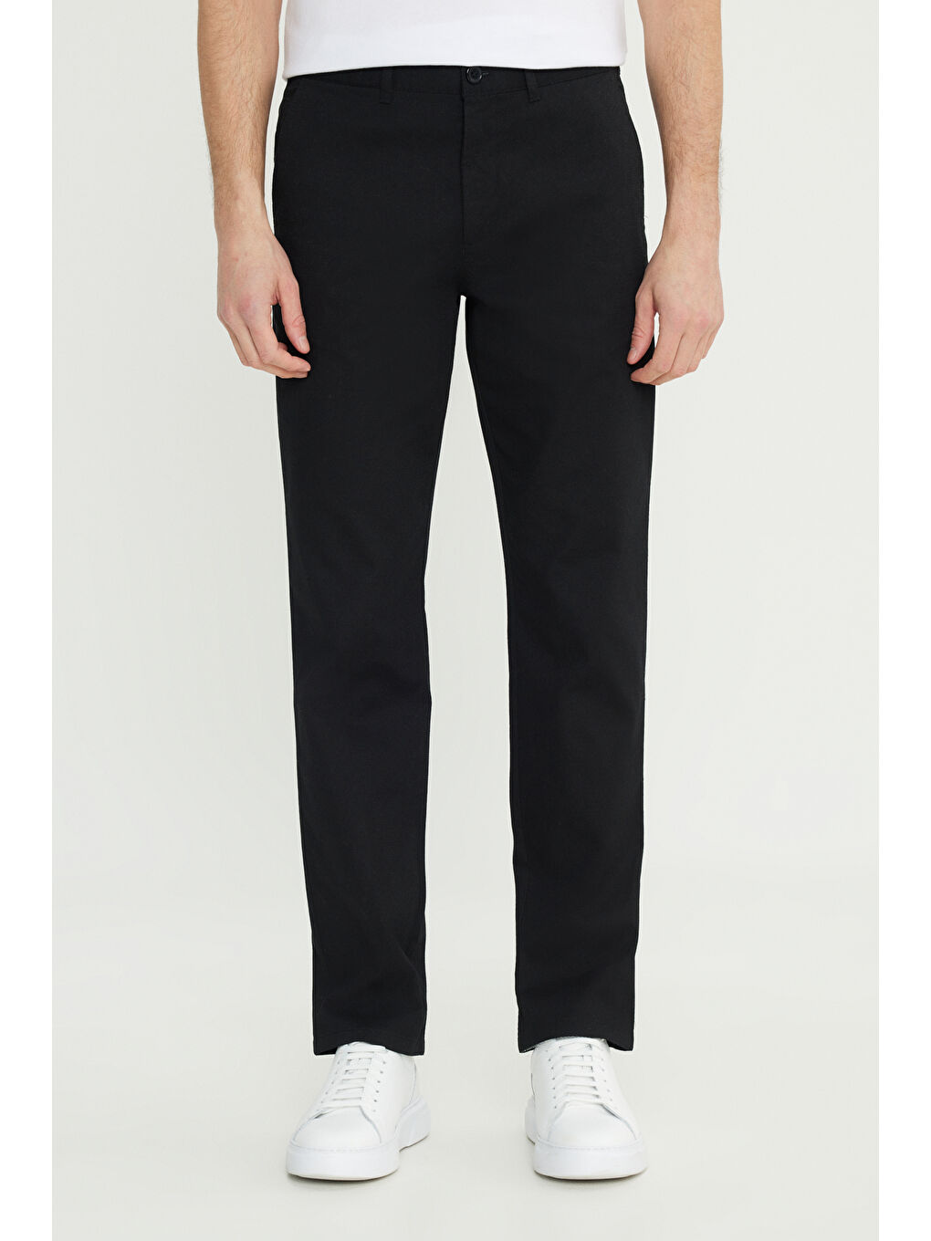 Erkek Siyah Comfort Fit Rahat Kesim Pamuklu Esnek Armürlü Yan Cep Pantolon