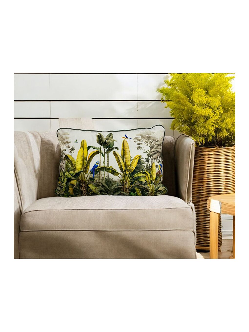 Yeşil Bitki Desen Biyeli Dekoratif Kırlent Kılıfı 40x60